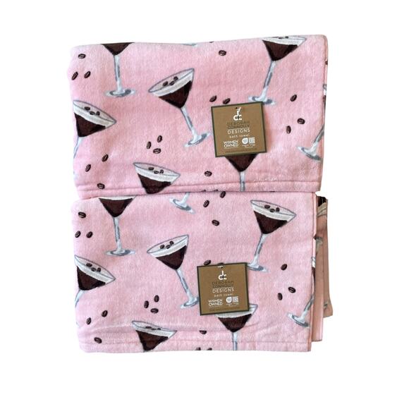 Deborah Connolly Espresso Martini Pink Velour Bath Towel 30x54 Set of 2 New - Picture 9 of 12